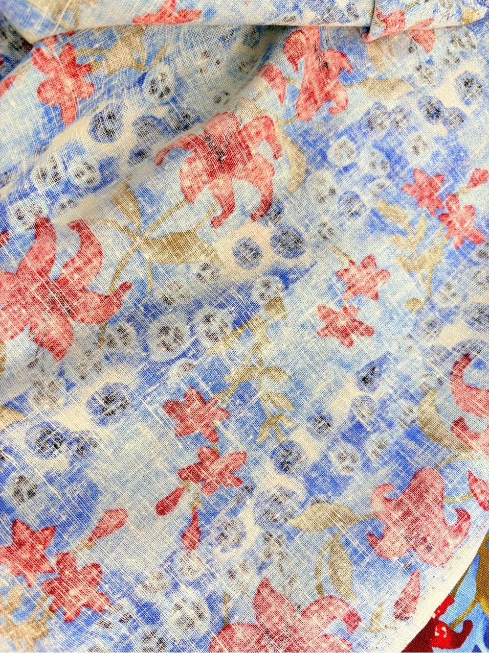 Vintage 70s Floral Red Lilies Cotton Upholstery Fabric 2 Yards